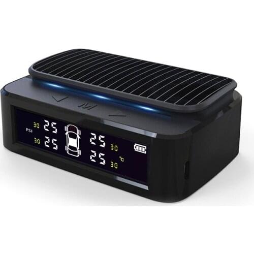 Wireless Solar Power USB TPMS Car Tire Pressure Monitoring System LCD Display 4 Internal Sensors For Temperature Warning Meter