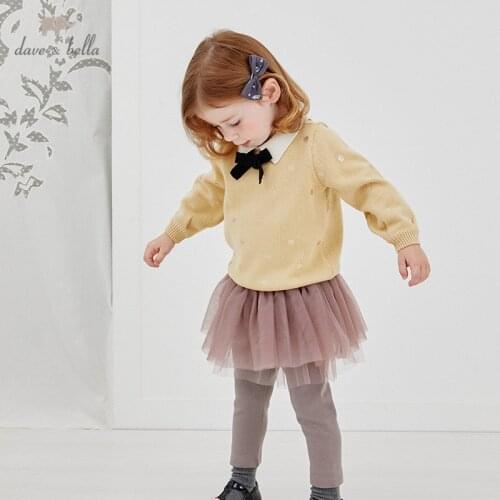 DBM14800-1 dave bella autumn cute baby girls removable bow dots knitted sweater kids fashion toddler boutique tops