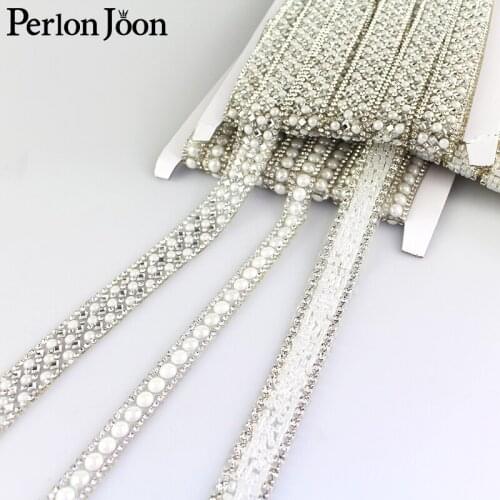 1 yard rhinestone white pearl hot fix tape ribbon glass crystal rhinestone decoration iron trim clothing accessories TR020