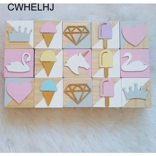 3pcs/set Pine Wooden Swan Unicorn Building Blocks Nordic Baby Kids Room Beard Diamond Decoration Handicraft Children Gifts