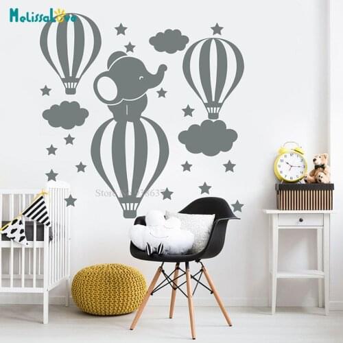Baby Elephant And Hot Air Balloon Decal Baby Room Sticker Decor Nursery Cartoon Art Kids Room Wall Stickers BA822