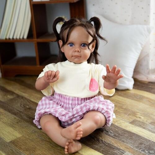 Hoomai 55CM African American Maggie Handmade High Quality Reborn Toddler Detailed Lifelike Painting Rooted Hair