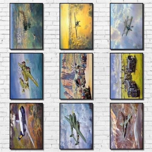 World War II Retro Fighter Poster Whitepaper Oil Painting Poster Art Painting Abstract Fancy Wall Sticker for Coffee House Bar