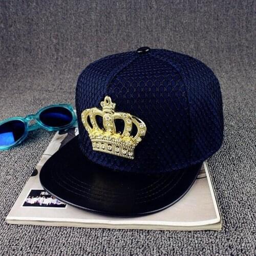 European Standard Metal Crown Cap Hip-hop Cap Street Tide Mesh Cap Black Flat Brimmed Sun Hat