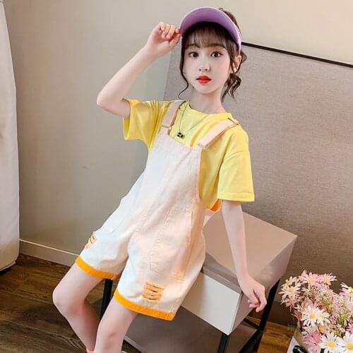 Summer Girl Clothing Sets Short Sleeve T Shirts +Shorts Overalls 2-13 Years Toddler Girls Clothes 2 Pieces Sets For Girls 12 10