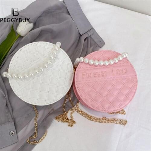 Round Handbag Fashion Messenger Shoulder Bags For Women 2021 Crossbody Bag Classic Pearl Chain Hand Purse bolsa feminina