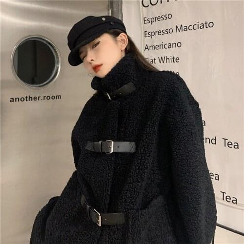 Winter Woman Long Sleeve New Loose Lamb Wool Jacket Korean Version Warm Fashion Stand-Up Collar Streetwear Female Tide G1314