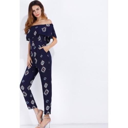Summer Off Shoulder Ruffles Sexy Jumpsuit 2019 Floral Print Rompers Womens Jumpsuit Casual Loose Women Pants