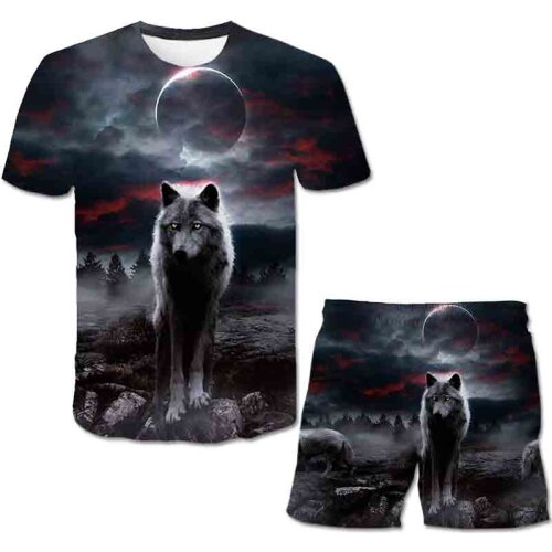 2021 Men Casual animal wolf Shorts New Shorts Mens Summer Casual Cool Short Pants Male Shorts + T shirt Suit Sets swim pants