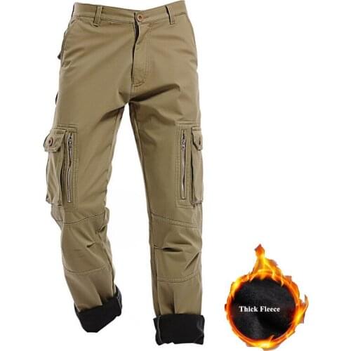 New Winter Thick Warm velvet Men Multi-pocket Military Tactical Cargo Pants Fleece Cotton Casual Worker Trousers Plus Size 40