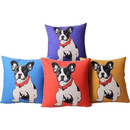 Solid Color Red Yellow Dog Cushion Cartoon Bulldog Pillow Case Sofa Waist Pillow Cover Decorative Home Decorative Pillowcase