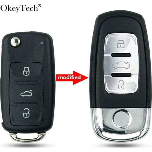 OkeyTech 3 Buttons Modified Flip Folding Remote Car Key Shell For VW VOLKSWAGEN Caddy Golf Jetta Beetle MK6 Polo Tiguan Key Case