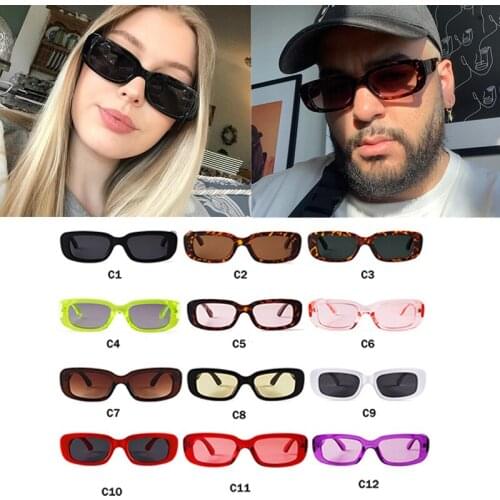 Wholesale 12 colors Vintgae Sunglasses Unisex Small Frame Clear Women Shades 2020 Rectangle Fashion Sunglasses Women Men Eyewear