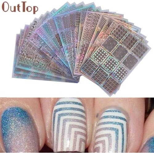 OutTop 3 Sheets New Nail Hollow Irregular Grid Stencil Reusable Manicure Stickers Stamping Template Pretty Nail Art Tools New