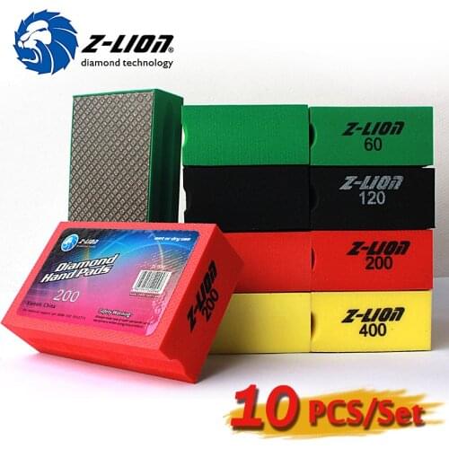 Z-LION 10pcs/package Diamond Hand Polishing Pad 90*55mm Electroplated Soft Foam Backed Pads for Grinding of Stone Tile