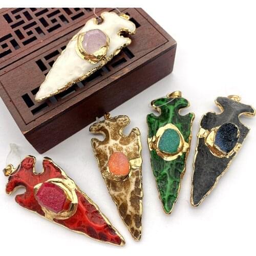 Natural Stone Pendant Resin Bovine Bone Material Electroplating Process Tapered Inlaid Crystal DIY Jewelry Necklace Retro Charm