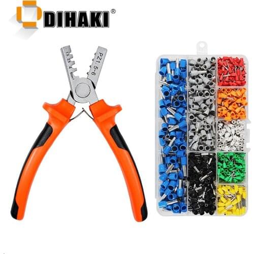 PZ1.5-6 European Crimping Pliers With 800pcs Wire Terminals Self-adjustable Ratchet Wire Terminals Crimper Kits For Tube Tools