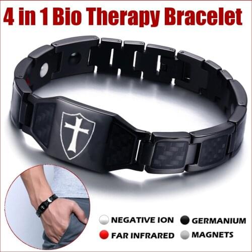 Carbon fiber stainless steel bracelet mens templar cross in black watch brand magnetic health bracelet bracelet for men