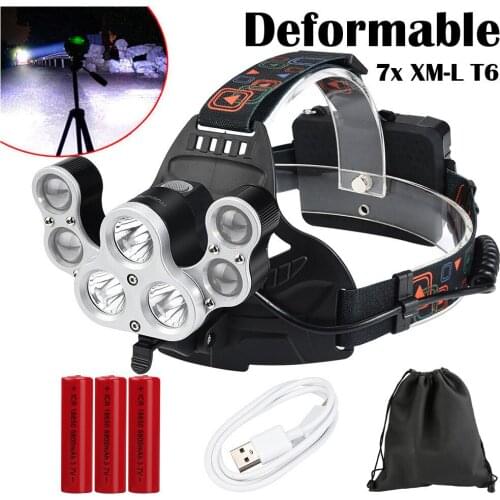 High Quality 35000 Lm 7x Xm-l T6 Led Aluminum Alloy Adjustable Headlight Headlight Travel Head Flashlight High Power Headlight