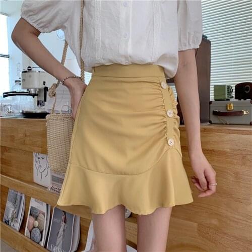 Skirts Womens Ruffles Summer Preppy Style High Waist Slim Trumpet Mermaid Mini Skirt Black Korean Fashion Female Clothing