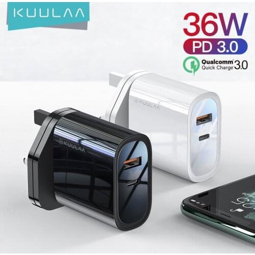 KUULAA USB Charger 36W PD Charger Quick Charge 4 3.0 USB Type C Fast Charger Adapter Plug Supercharger For iPhone Xiaomi Huawei