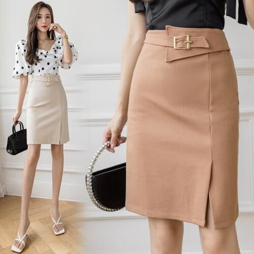 New Style Mid-length Skirt Female 2021 High Waist Fashion Button A-line Short Skirt Plus Size Sexy Hip Midi Skirt BSQ355