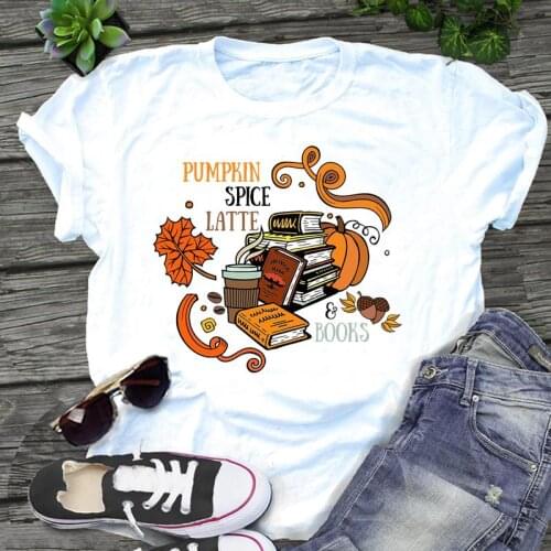 Graphic Tees Fall Autumn New Trend 90s Women Pumpkin Halloween Thanksgiving Cartoon Print Female Clothes Tops Tshirt T-Shirt