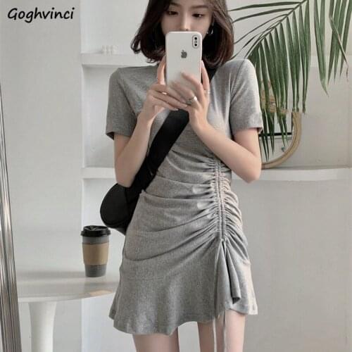 Dresses Women Trendy Summer Candy Color Feminine Party Soft Breathable Basic Mini Leisure Hipster O-neck Retro Chic Bandage Cozy