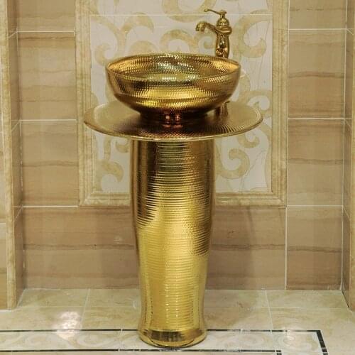 Golden art pedestal Basin European Washbasin Bathroom pedestal Washbasin Ceramic Art pedestal basin