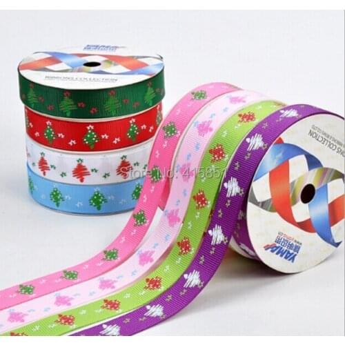 1'' 25mm Ribbon Christmas Tree Ribbon rib knitting belt hair wedding accessories Gift DIY Ribbon 100 Yards/Roll Free Shipping