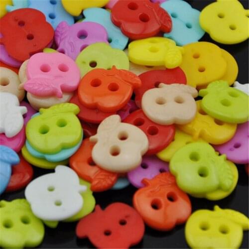 100pcs 12mm Mix color Apple Plastic button sewing doll baby cloth appliques PT72
