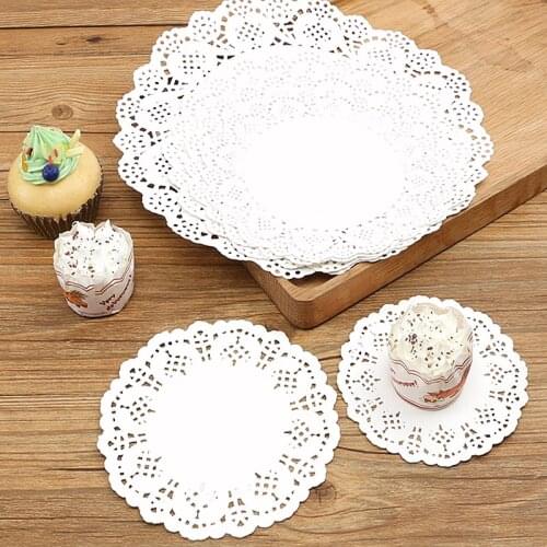 100pcs/pack Disposable Round Lace Oil absorbing paper for Baked Goods Placemat Craft Wedding Christmas Table Doilies Decoration