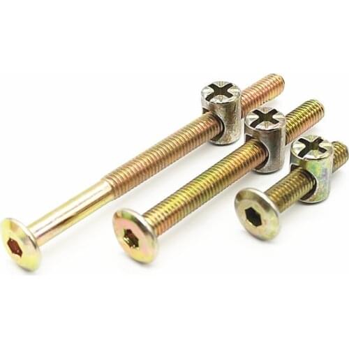 2pcs/lot M6 Color Zinc-Plated Carbon Steel Furniture Bolts With 6mm Barrel Nuts Connector Fastener Fixing Screws Set