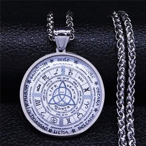 2021 Irish Knot Astrology Stainless Steel Glass Long Chain Necklace Silver Color Necklace Women Jewelry gargantilla N5147S03