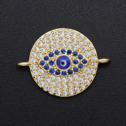 20x14mm CZ Zircon DIY Jewelry Evil Eye Disc Charm Connectors Wholesale Bracelet Making Connector Fashion Jewelry Accessories