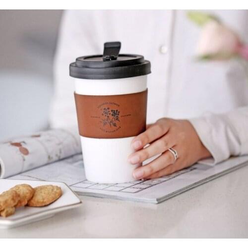400ML Ceramic Coffee Mugs Tea Cups Big Travel Mugs Camping Mugs Coffee Cup With Fashion insulated leather ZM821