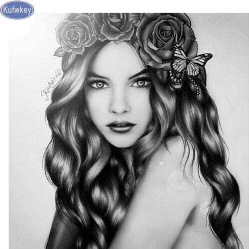 Butterfly black and white girl Diamond Cross Stitch Embroidery Full Square Needlework 5d Diy Diamond Painting home decor