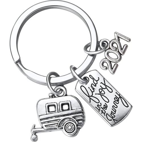 Fashion Creative Key Chain Retirement Keyring Stainless Steel Coworker Gift Find Joy in The Travel Trailer For Graduation