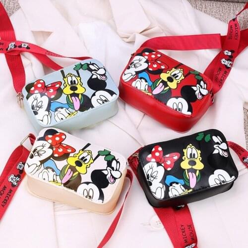 Disney Mickey Minnie Printed Childrens Bag PU leather Mini Shoulder Bags Cartoon Anime Baby Accessories Bag Girls Messenger Bag