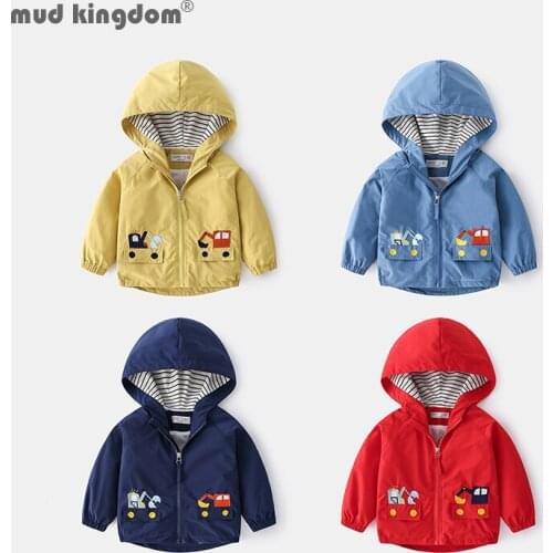Mudkingdom Cartoons Hooded Jacket for Boys Long Sleeve Zipper Solid Embroidery Windbreaker for Kids Spring Casual Outerwear