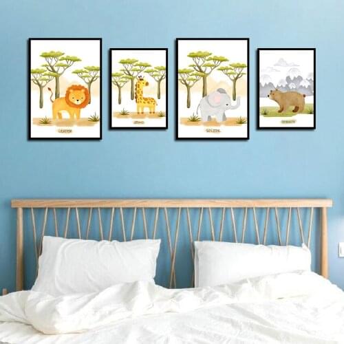 Home Decoration Canvas Painting Cartoon Animal Poster Printing Waterproof Ink Painting Kids Room Decoration Inkjet Picture