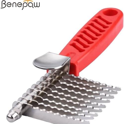 Benepaw Stainless Steel Dog Rake Trimmer Comfortable Pet Grooming Dog Comb For Dematting Removing Dead Matted Knotted Hair