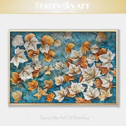 Artist Hand-painted High Quality Fallen Maple Leaves Oil Painting on Canvas Beautiful Wall Art Knife Maple Leaves Oil Painting