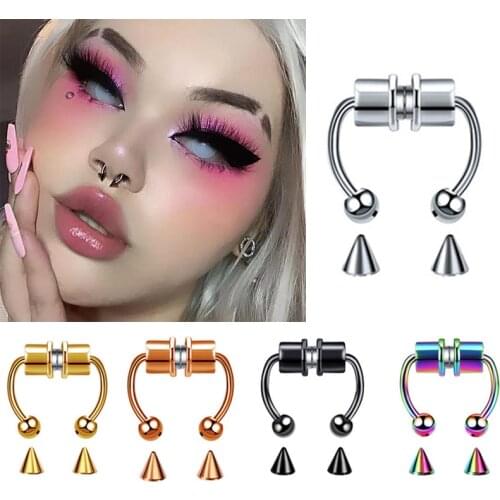 Stainless Steel Fake Nose Ring Clip Fake Septum Piercing Magnet Non Piercing Nose Ring Fake Septum Piercing Goth Jewelry