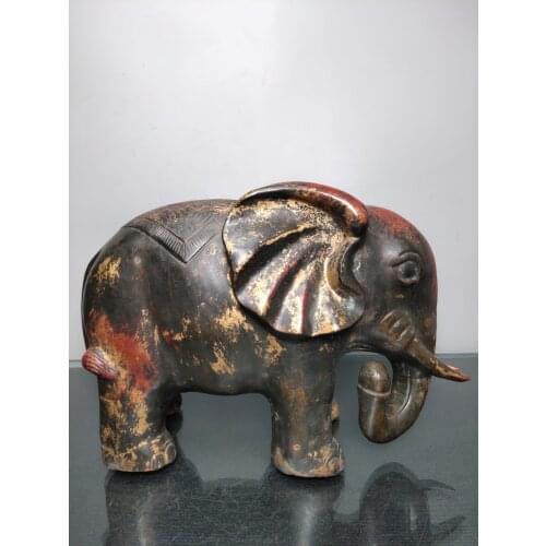 12"Tibet Temple Collection Old Bronze Cinnabar Lacquer Asian elephant statue Good luck Office Ornaments Town House Exorcism