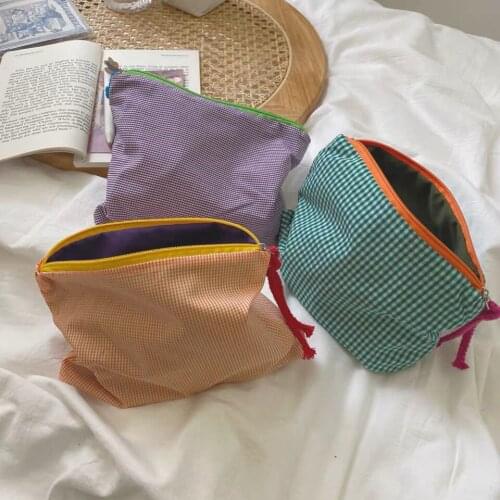 Cosmetic Bag Korean Women Plaid Cosmetic Pouch Female Travel Make Up Storage Bag Beauty Bag
