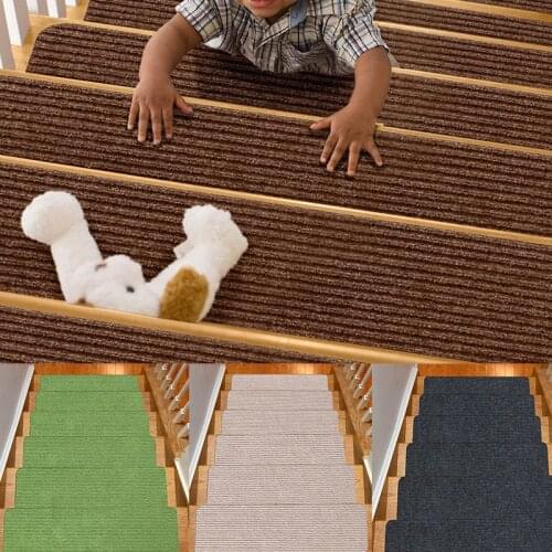 Ins Wind Rectangular Polyester Stair Anti-Slip Mat Solid Color Waterproof Stair Step Self-Adhesive Mat Home Decoration Carpet