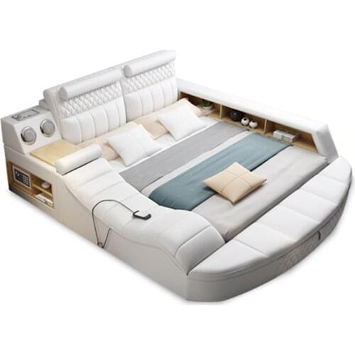 Leather bed frame camas bedroom кровать двуспальная lit beds سرير muebles de dormitorio мебель cama massage safe speaker USB