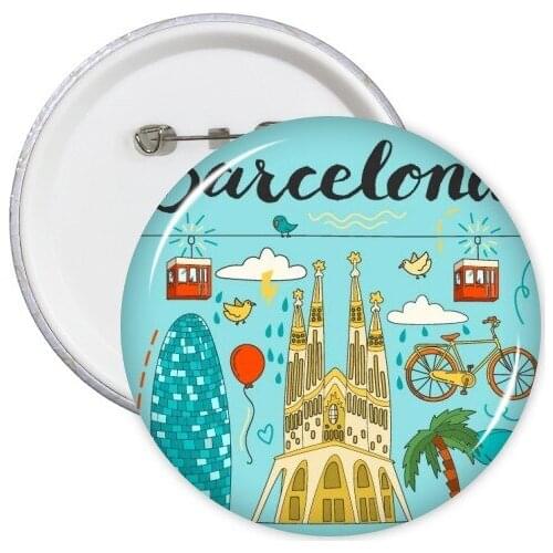 Barcelona Spanish Sagrada Familia Round Pins Badge Button Clothing Decoration Gift 5pcs