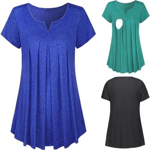 Fashion pregnant women T-shirt V-neck solid color pullover maternity dress short-sleeved ordinary T-shirt maternity dress
